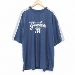 XL★古着 半袖 ビンテージ Tシャツ メンズ 00年代 00s MLB ニューヨークヤンキース 大きいサイズ クルーネック 紺他 ネイビー メジャーリーグ ベースボール 野球 25sep17 中古