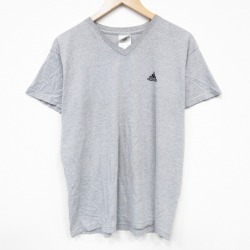 XL★古着 アディダス adidas 半袖 ビンテージ Tシャツ メンズ 90年代 90s ワンポイントロゴ Vネック USA製 グレー 霜降り 25sep17 中古