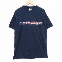 L★古着 半袖 ビンテージ Tシャツ メンズ 90年代 90s アメリカ コットン クルーネック USA製 紺 ネイビー 25sep18 中古