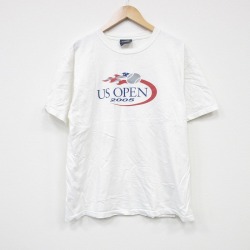 L★古着 半袖 ビンテージ Tシャツ メンズ 00年代 00s USオープン コットン クルーネック 白 ホワイト 25sep18 中古