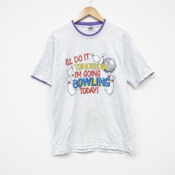 M★古着 フルーツオブザルーム 半袖 ビンテージ Tシャツ メンズ 90年代 90s ボウリング コットン クルーネック USA製 薄グレー 霜降り 25sep18 中古