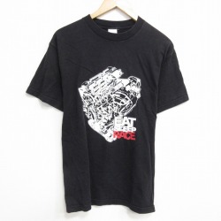 L★古着 半袖 ビンテージ Tシャツ メンズ 00年代 00s エンジン コットン クルーネック 黒 ブラック 25sep19 中古