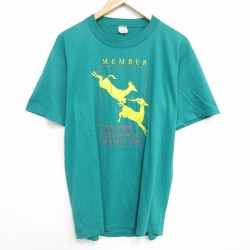 L★古着 半袖 ビンテージ Tシャツ メンズ 80年代 80s シカ クルーネック USA製 緑 グリーン 25sep19 中古