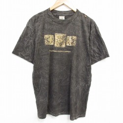 XL★古着 半袖 ビンテージ Tシャツ メンズ 90年代 90s ココペリ ホピ族 コットン クルーネック USA製 こげ茶他 ブラウン タイダイ 25sep19 中古