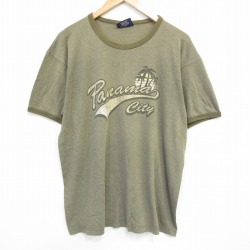 XL★古着 エアロポステール AEROPOSTALE 半袖 ビンテージ Tシャツ メンズ 00年代 00s パナマシティ クルーネック カナダ製 濃緑 グリーン 霜降り 25sep19 中古