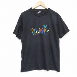 M★古着 ヘインズ Hanes 半袖 ビンテージ Tシャツ メンズ 00年代 00s ハイキキビーチ 刺繍 コットン クルーネック 黒 ブラック 25sep19 中古