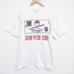 XL★古着 ヘインズ Hanes 半袖 ビンテージ Tシャツ メンズ 80年代 80s ソフトボール コットン クルーネック USA製 白 ホワイト 25sep20 中古