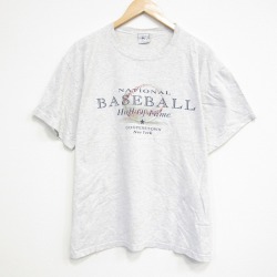 XL★古着 半袖 ビンテージ Tシャツ メンズ 90年代 90s ベースボール 大きいサイズ コットン クルーネック 薄グレー 霜降り 25sep22 中古