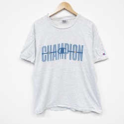 L★古着 チャンピオン champion 半袖 ビンテージ Tシャツ メンズ 90年代 90s ビッグロゴ コットン クルーネック USA製 薄グレー 霜降り 25sep24 中古