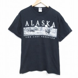 L★古着 半袖 ビンテージ Tシャツ メンズ 00年代 00s アラスカ コットン クルーネック 黒 ブラック 25sep25 中古