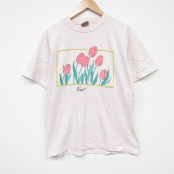M★古着 オニータ 半袖 ビンテージ Tシャツ メンズ 80年代 80s 花 コットン クルーネック USA製 薄ピンク 25sep27 中古