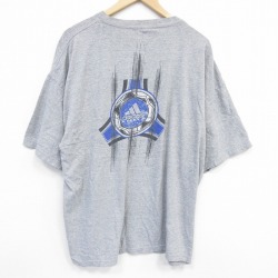 XL★古着 アディダス adidas 半袖 ビンテージ Tシャツ メンズ 90年代 90s ビッグロゴ 大きいサイズ クルーネック USA製 グレー 霜降り 【spe】 25sep26 中古