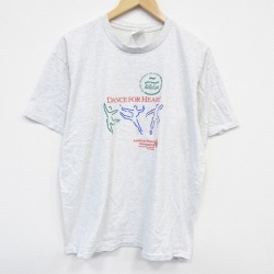 XL★古着 半袖 ビンテージ Tシャツ メンズ 90年代 90s ダンス コットン クルーネック USA製 薄グレー 霜降り 25sep26 中古