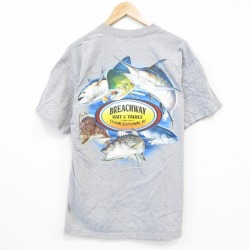 L★古着 半袖 ビンテージ Tシャツ メンズ 00年代 00s 魚 胸ポケット付き クルーネック グレー 霜降り 25sep25 中古