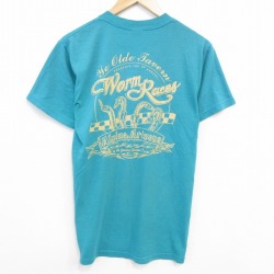 M★古着 半袖 ビンテージ Tシャツ メンズ 00年代 00s Worm クルーネック 青緑 25sep29 中古