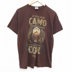 L★古着 半袖 ビンテージ Tシャツ メンズ 00年代 00s ダックダイナスティ クルーネック こげ茶 ブラウン 霜降り 25sep29 中古