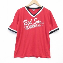 L★古着 半袖 ビンテージ Tシャツ メンズ 80年代 80s レッドソックス Vネック USA製 赤 26mar11