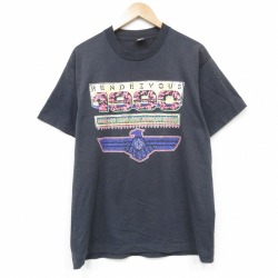 L★古着 スクリーンスターズ 半袖 ビンテージ Tシャツ メンズ 90年代 90s RENDEZVOUS クルーネック USA製 黒 26mar16