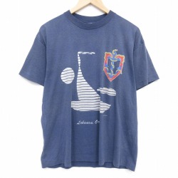 XL★古着 半袖 ビンテージ Tシャツ メンズ 80年代 80s ヨット クルーネック USA製 紺 26mar19