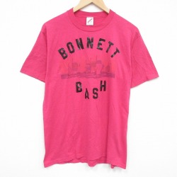 L★古着 ジャージーズ 半袖 ビンテージ Tシャツ メンズ 90年代 90s BASH クルーネック USA製 濃ピンク 26mar19
