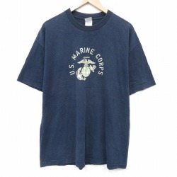 XL★古着 半袖 ビンテージ Tシャツ メンズ 00年代 00s ミリタリー USMC 大きいサイズ コットン クルーネック 紺 26mar24