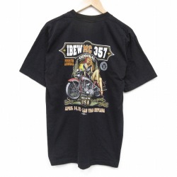 L★古着 半袖 Tシャツ メンズ バイク コットン クルーネック USA製 黒 26mar24