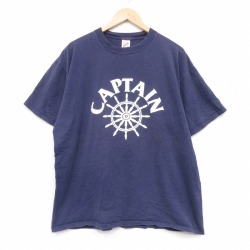 XL★古着 ジャージーズ 半袖 ビンテージ Tシャツ メンズ 90年代 90s キャプテン 大きいサイズ コットン クルーネック USA製 紺 26mar30