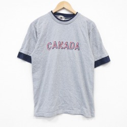 M★古着 半袖 ビンテージ Tシャツ メンズ 90年代 90s カナダ 刺繍 クルーネック カナダ製 グレー他 霜降り 26mar30