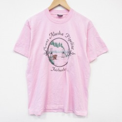 L★古着 フルーツオブザルーム 半袖 ビンテージ Tシャツ メンズ 90年代 90s クマ クルーネック USA製 ピンク 26mar31