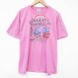 XL★古着 フルーツオブザルーム 半袖 ビンテージ Tシャツ メンズ 00年代 00s ホリデイ コットン クルーネック ピンク 26mar31