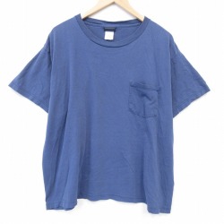 XL★古着 ルート66 半袖 ビンテージ Tシャツ メンズ 00年代 00s 無地 胸ポケット付き 大きいサイズ コットン クルーネック 薄紺 26mar31