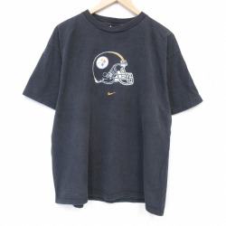 XL★古着 ナイキ NIKE 半袖 ビンテージ Tシャツ メンズ 00年代 00s NFL ピッツバーグスティーラーズ コットン クルーネック 黒 アメフト スーパーボウル【spe】 26mar31
