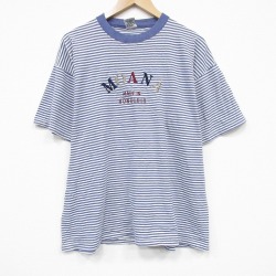 L★古着 半袖 ビンテージ Tシャツ メンズ 90年代 90s ホノルル 刺繍 コットン クルーネック USA製 白他 ストライプ 26apr01