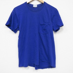 M★古着 半袖 ビンテージ Tシャツ メンズ 80年代 80s 無地 胸ポケット付き クルーネック 青 26apr01