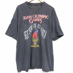 XL★古着 半袖 ビンテージ Tシャツ メンズ 90年代 90s アトランタオリンピック 大きいサイズ Vネック 濃グレー 26apr01