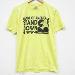 M★古着 ヘインズ 半袖 ビンテージ Tシャツ メンズ 90年代 90s 鳥 クルーネック 薄黄 26apr01