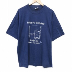 XL★古着 ヘインズ 半袖 ビンテージ Tシャツ メンズ 00年代 00s weekend 大きいサイズ クルーネック 紺 26apr02