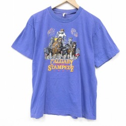 L★古着 半袖 ビンテージ Tシャツ メンズ 90年代 90s 馬車 クルーネック カナダ製 紫 26apr02