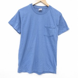 M★古着 ヘインズ 半袖 ビンテージ Tシャツ メンズ 90年代 90s 無地 胸ポケット付き クルーネック 薄紺 26apr02
