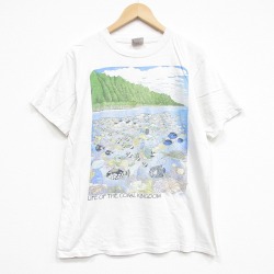 L★古着 半袖 ビンテージ Tシャツ メンズ 90年代 90s 魚 コットン クルーネック USA製 白 26apr02