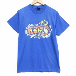 M★古着 フルーツオブザルーム 半袖 ビンテージ Tシャツ メンズ 90年代 90s YMCA クルーネック USA製 青 26apr02