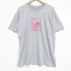 XL★古着 半袖 ビンテージ Tシャツ メンズ 80年代 80s ネコ クルーネック グレー 霜降り 26apr02