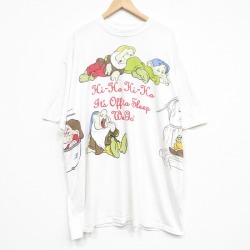 XL★古着 半袖 ビンテージ Tシャツ メンズ 90年代 90s ディズニー しらゆきひめ 7人の小人 七人のこびと大きいサイズ ロング丈 クルーネック USA製 白【spe】 26apr02