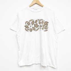 XL★古着 半袖 ビンテージ Tシャツ メンズ 90年代 90s 葉 大きいサイズ コットン クルーネック USA製 白 26apr02