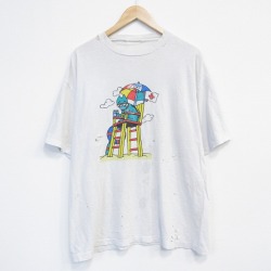 XL★古着 半袖 ビンテージ Tシャツ メンズ 90年代 90s キツネ ボロ クルーネック 白 26apr03