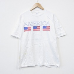 XL★古着 半袖 ビンテージ Tシャツ メンズ 90年代 90s アメリカ 星条旗 コットン クルーネック USA製 白 26apr04