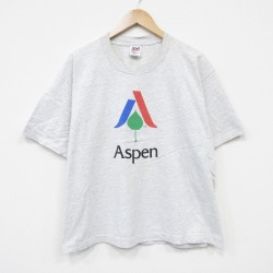 XL★古着 半袖 ビンテージ Tシャツ メンズ 90年代 90s Aspen コットン クルーネック USA製 薄グレー 霜降り 26apr04