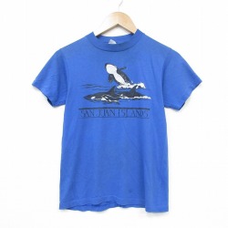 S★古着 ヘインズ 半袖 ビンテージ Tシャツ メンズ 80年代 80s シャチ クルーネック USA製 青 26apr04