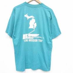 XL★古着 フルーツオブザルーム 半袖 ビンテージ Tシャツ メンズ 90年代 90s ミッション 大きいサイズ クルーネック 青緑 26apr03