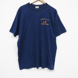 XL★古着 ヘインズ 半袖 ビンテージ Tシャツ メンズ 80年代 80s プロテクション クルーネック USA製 紺 26apr03